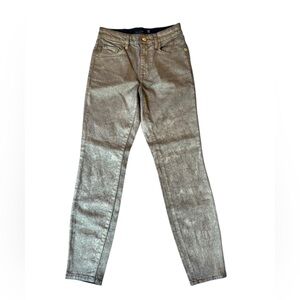 Lauren Ralph Lauren Black Label Luxury Metallic Gold Wax Denim Skinny Jeans